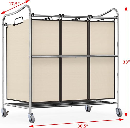 Simple Houseware Heavy-Duty 3-Bag Laundry Sorter Cart - Image 2
