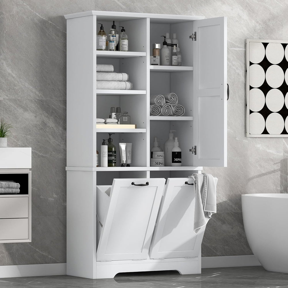 Tall Storage Cabinet, Bathroom Floor Freestanding Storage Cabinet with Doors,...