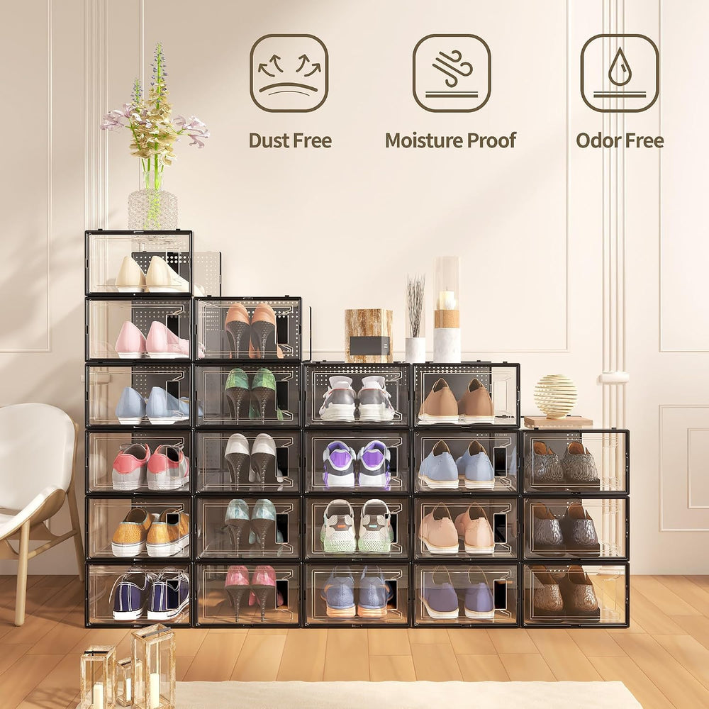 12 Pack Large Shoe Organizer Storage Boxes for Closet, Modular Space Saving S...