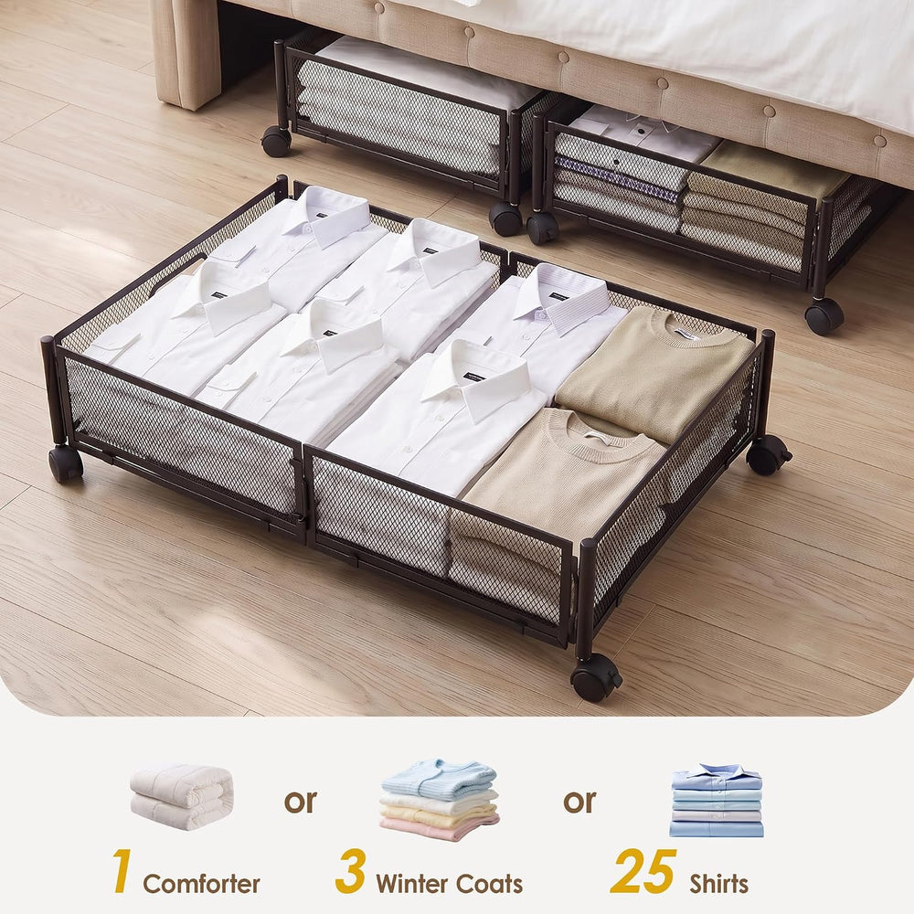 VECELO Under Bed Storage Containers with Wheels, Foldable Shoe Organizer Draw...