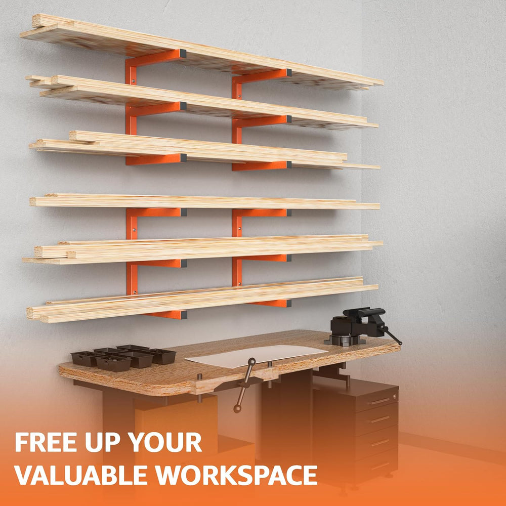 YYR Wood Organizer and Lumber Storage Rack Wall Mount, Heavy Duty Metal Shelf...