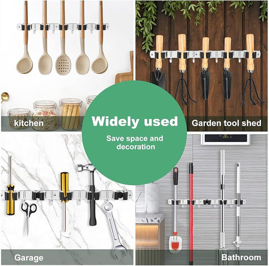 5Pcs 5 Racks 4 Hooks Stainless Steel Broom Mop Holder Anti Slip Wall Mount - Image 2