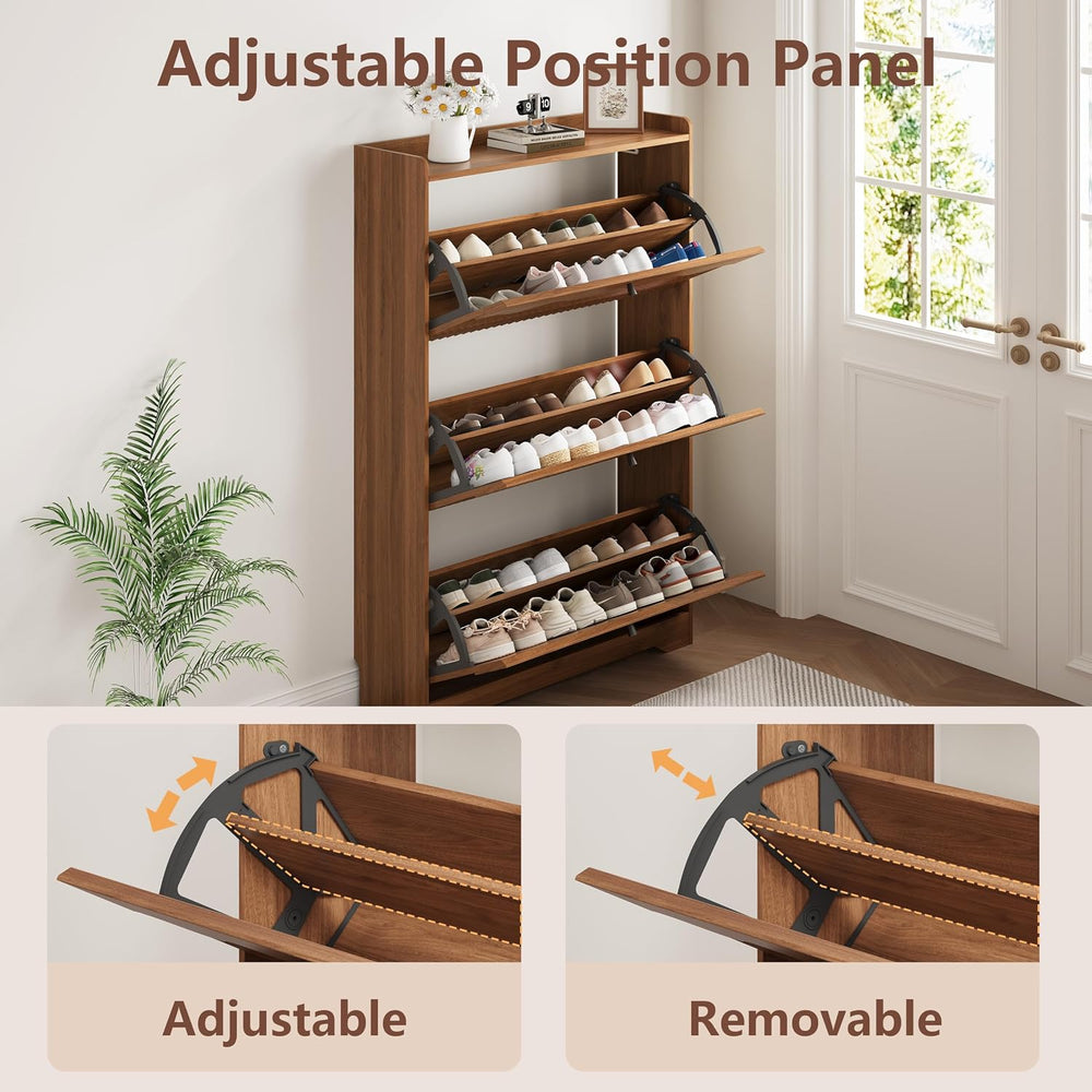 HUANLEGO Shoe Cabinet Storage for Entryway with 3 Flip Drawers, Walnut