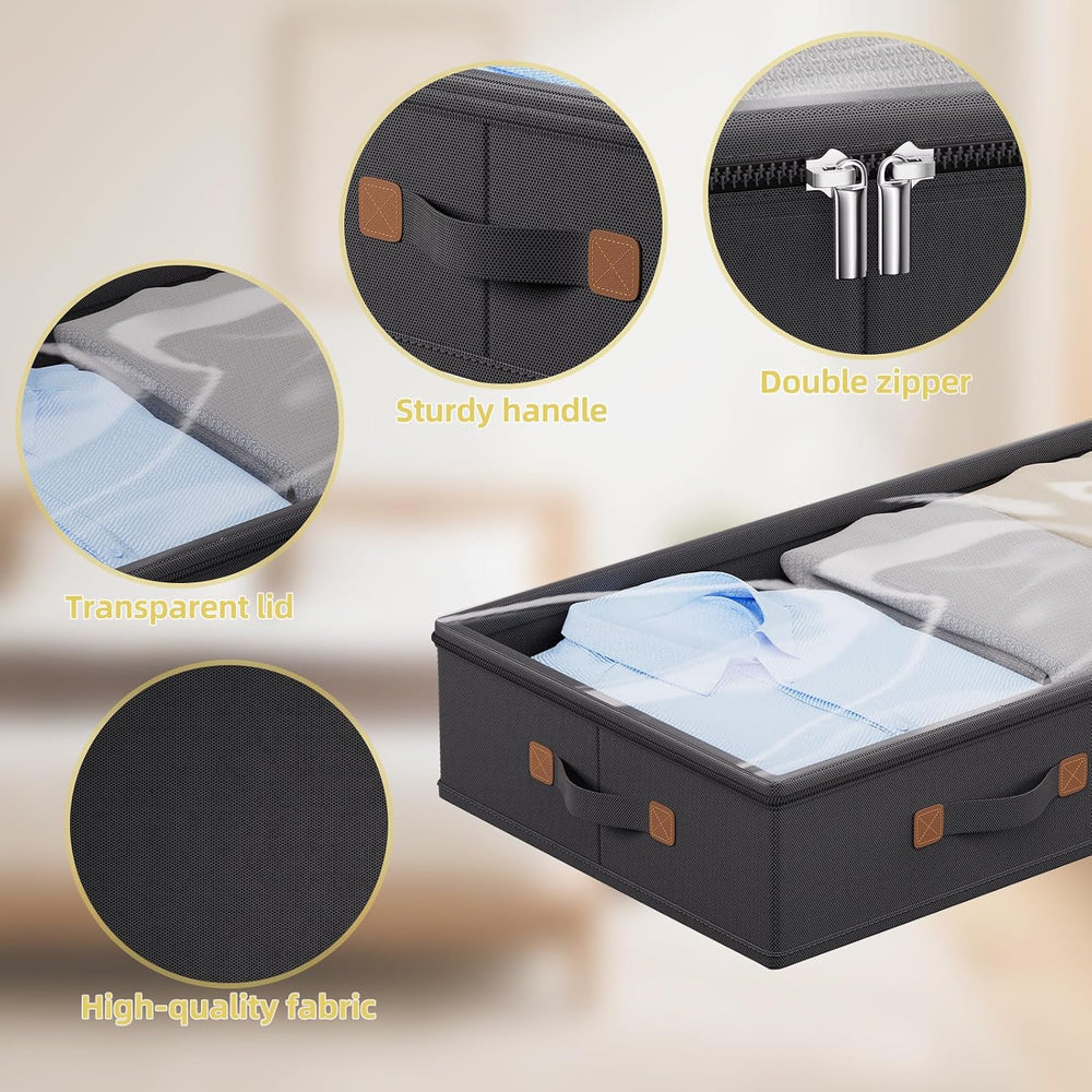 FHSQX Under Bed Storage Container 2Pack 4.5 Inches Low Profile Under-bed Orga...