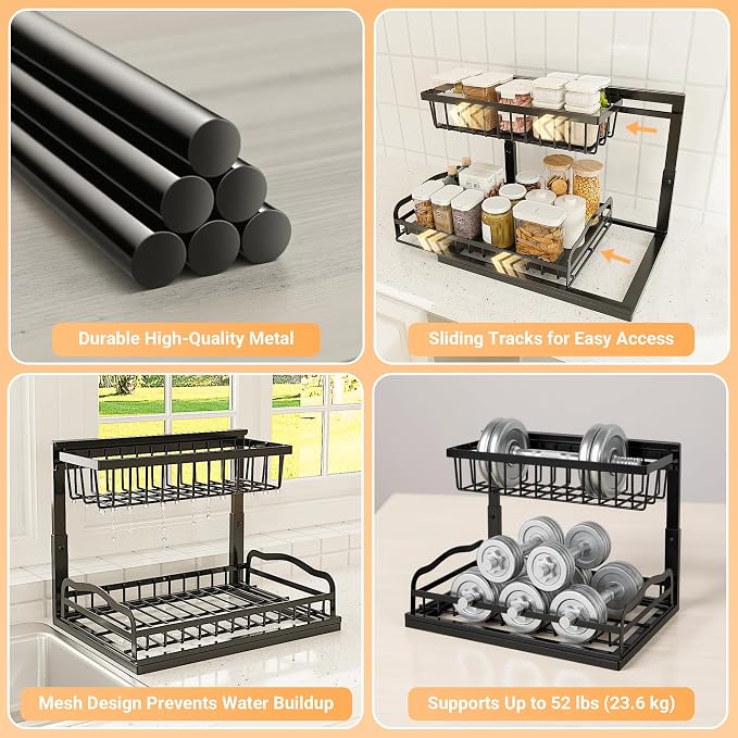 AceMining Under Sink Organizer, 2 Pack Pull-Out Under Cabinet Organizer