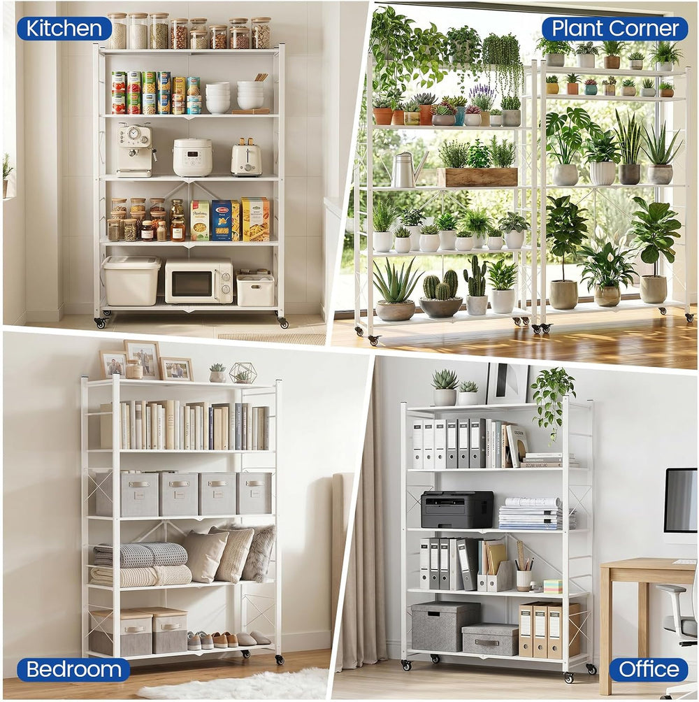 ALANNG 40" W Foldable 5-Tier Storage Shelves on Wheels Adjustable