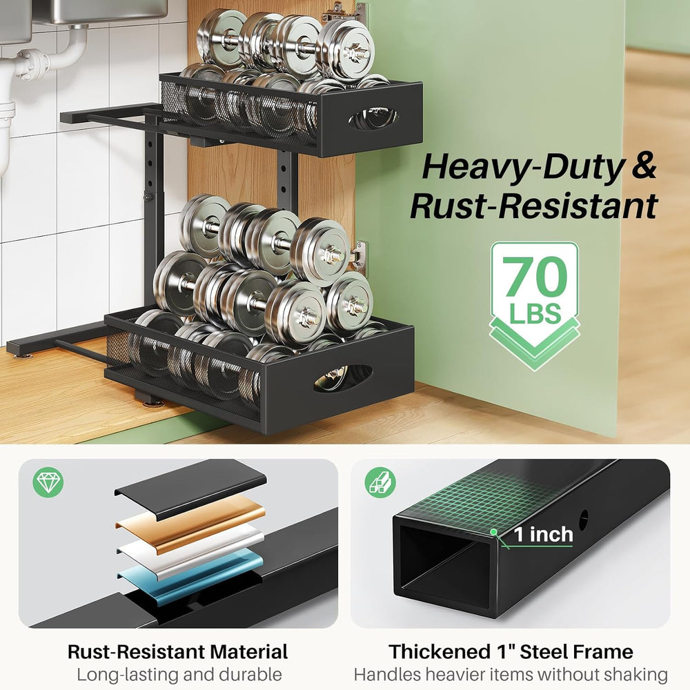 Under Sink Organizer, 1-Pack Pull Out Cabinet Organizer 2 Tier Metal Slide Ou...