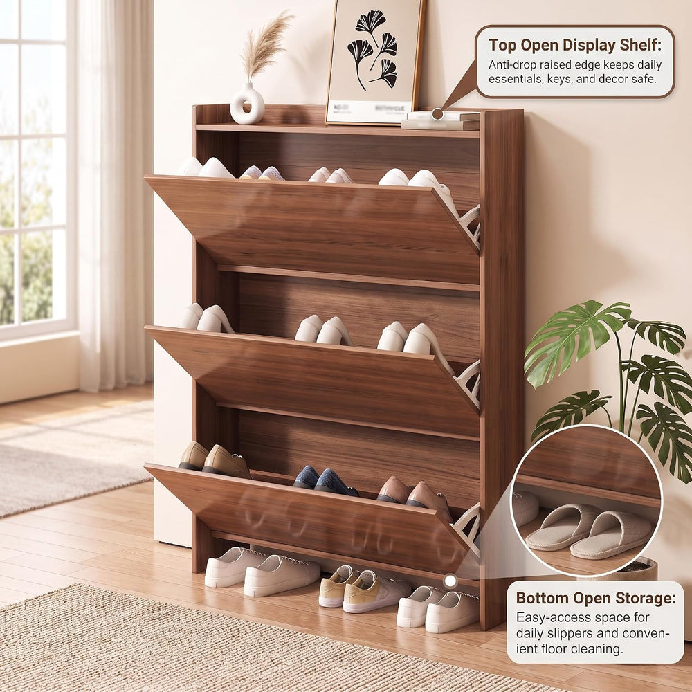 Narrow Shoe Cabinet for Entryway, 31.4" Thin Hidden Shoe Cabinet