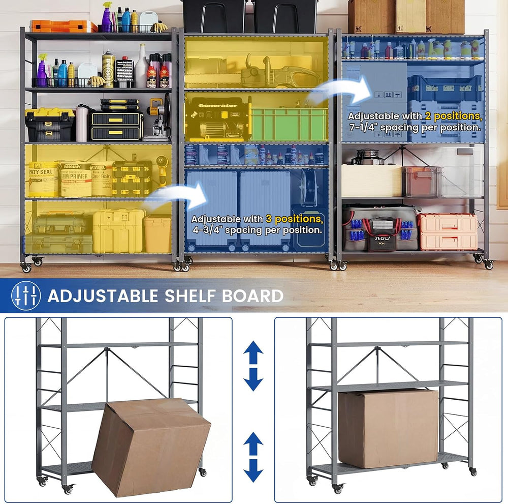 ALANNG 40" W Foldable 5-Tier Storage Shelves on Wheels Adjustable