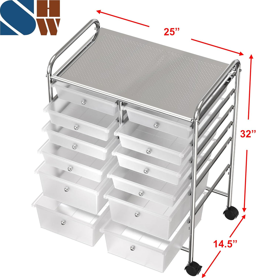 Simple Houseware 12 Drawers Rolling Utility Cart Organizer, Chrome
