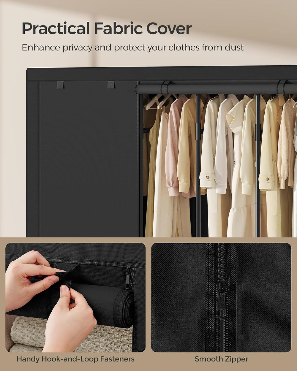 SONGMICS Wardrobe Closet, Fabric Cover, 5 Hanging Rails, 10 Shelves