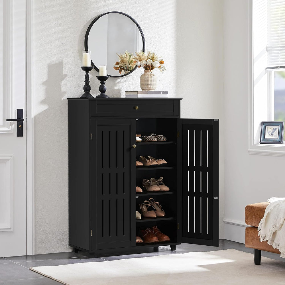 Yaheetech Tall Shoe Cabinet with Drawer & Doors for Entryway, 5-Tier Black