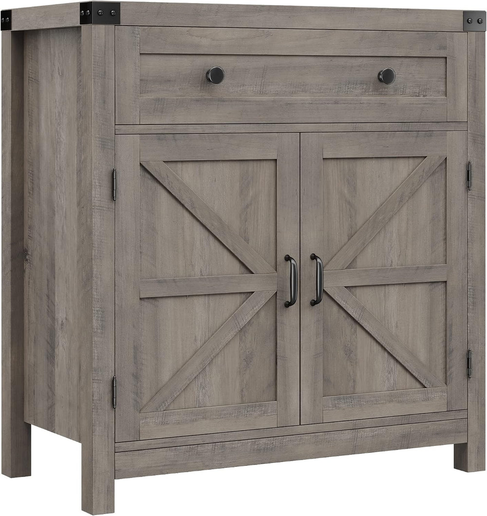 HOSTACK Kitchen Storage Cabinet, Farmhouse Coffee Bar Cabinet, Ash Gray