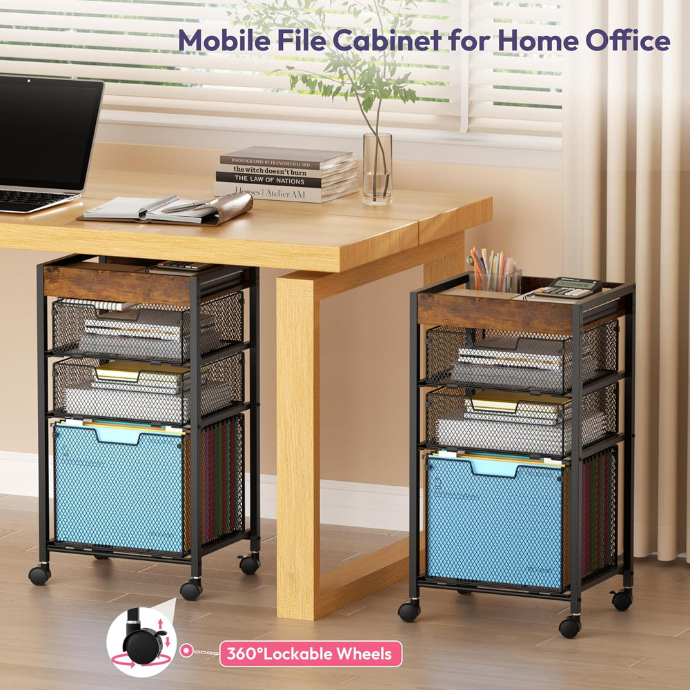 SWTYMIKI Rolling File Cart with Drawers - 4 Tier Under Desk Storage Craft Rol...