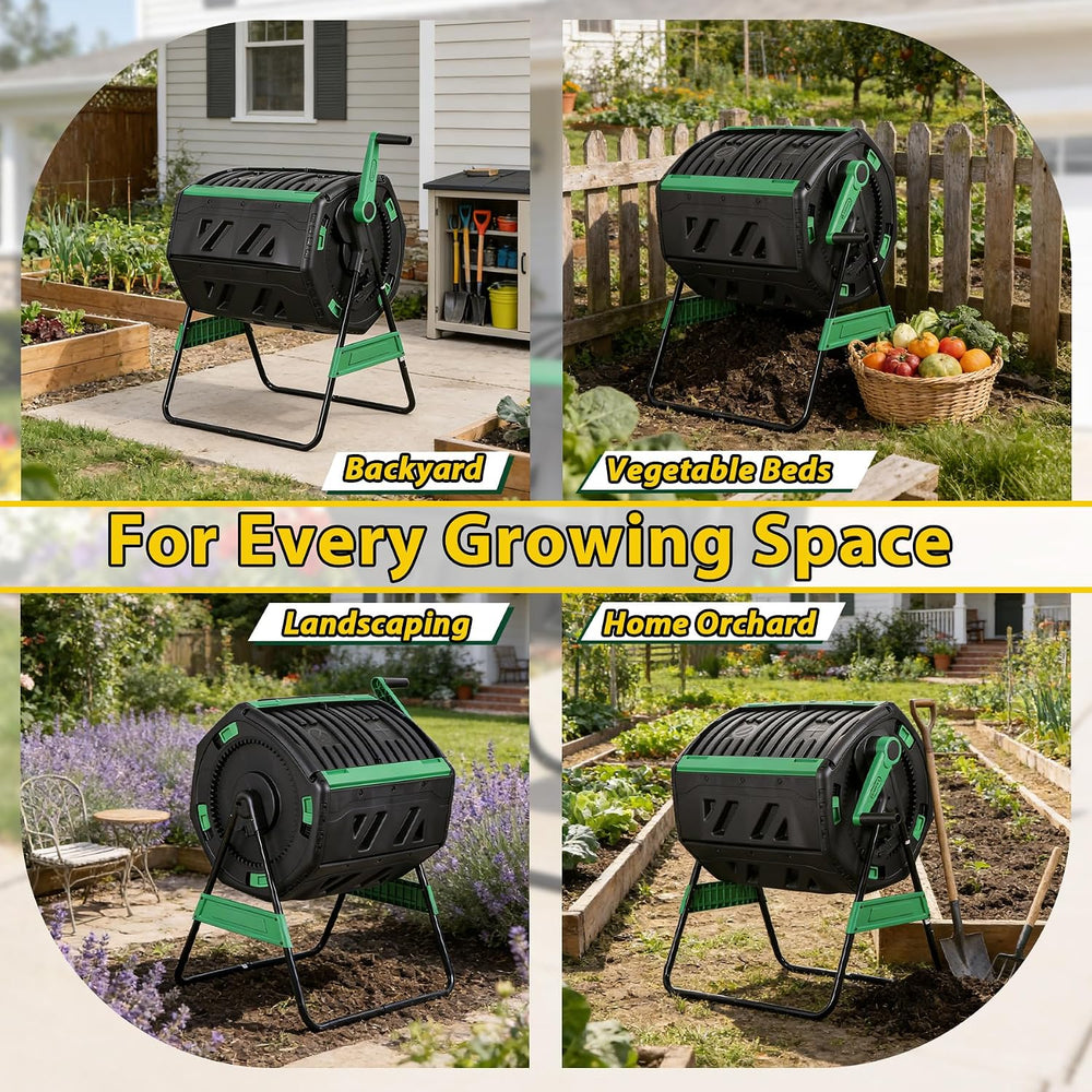 F2C 53Gal Dual Chamber Compost Tumbler, Octagonal Outdoor Compost Bin w/Therm...