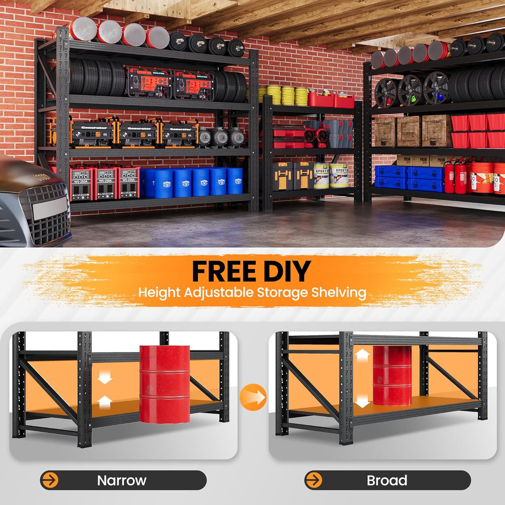 Set of 2 Metal Storage Shelves, 48” Wide Heavy Duty Garage Shelving Units