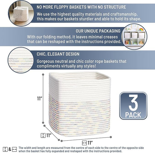 NaturalCozy Storage Cubes 11 Inch Cotton Rope Woven Baskets - Image 2