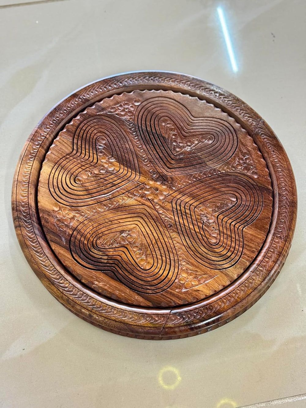 Handmade 12″ Collapsible Wooden Basket, 4-Compartment Heart Design in Himalay...