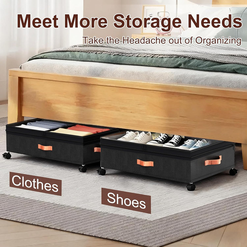 XXL Under Bed Storage with Wheels, 2 Pack 70L Extra Large Rolling Organizer, ...
