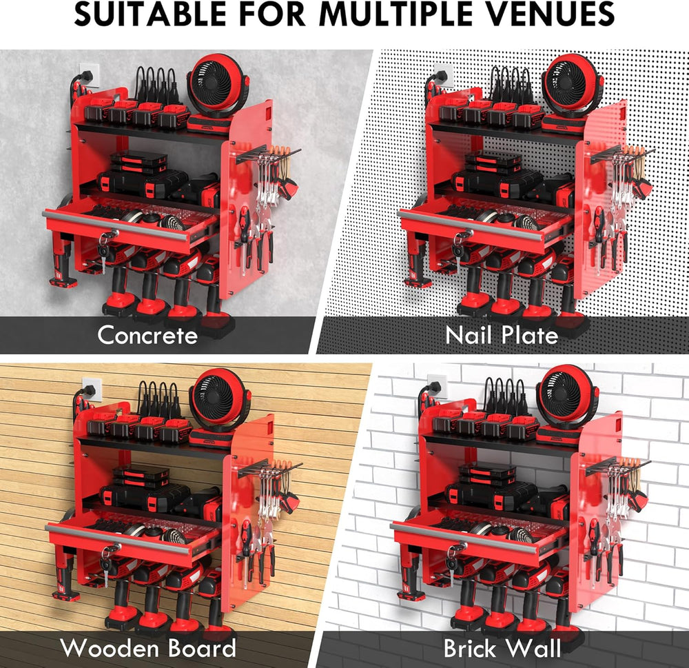 KSVO Power Tool Organizer Wall Mount with Drill Rack & Locking Drawers