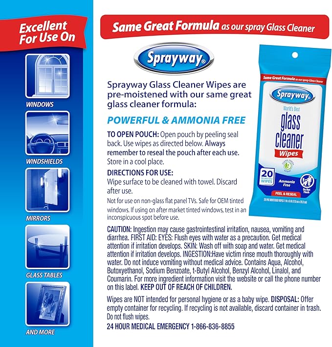 Sprayway Glass Cleaner Wipes, On-the-Go Resealable Package, Pre-Moistened - Image 8