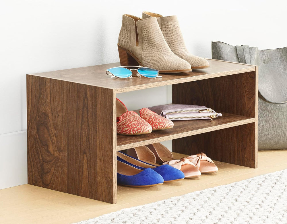 Whitmor Wood Stackable 2-Shelf Shoe Rack, Walnut, 24 inches,2 Pack