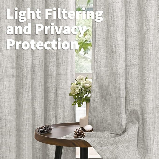 YoungsTex Light Grey Linen Semi Sheer Curtains 84 Inch Length - Image 2