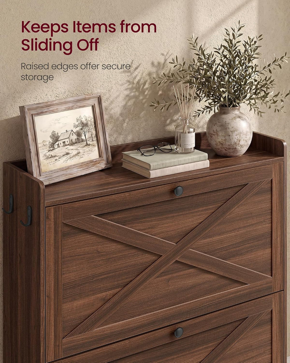 VASAGLE Narrow Shoe Storage Cabinet Organizer with 3 Flip Drawers