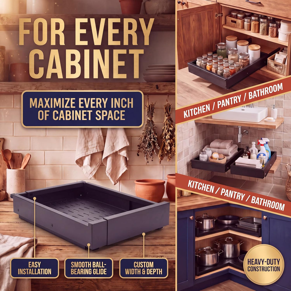 Expandable Pull Out Cabinet Organizer | 4-Way Adjustable Carbon Steel