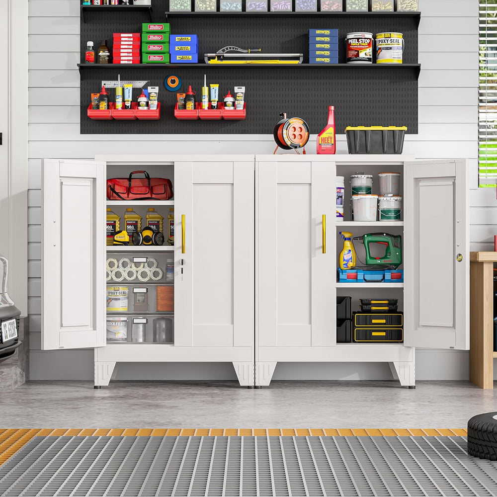 GAIOUS 36" White Floor Storage Cabinet, Locked Metal Storage Cabinets wi...