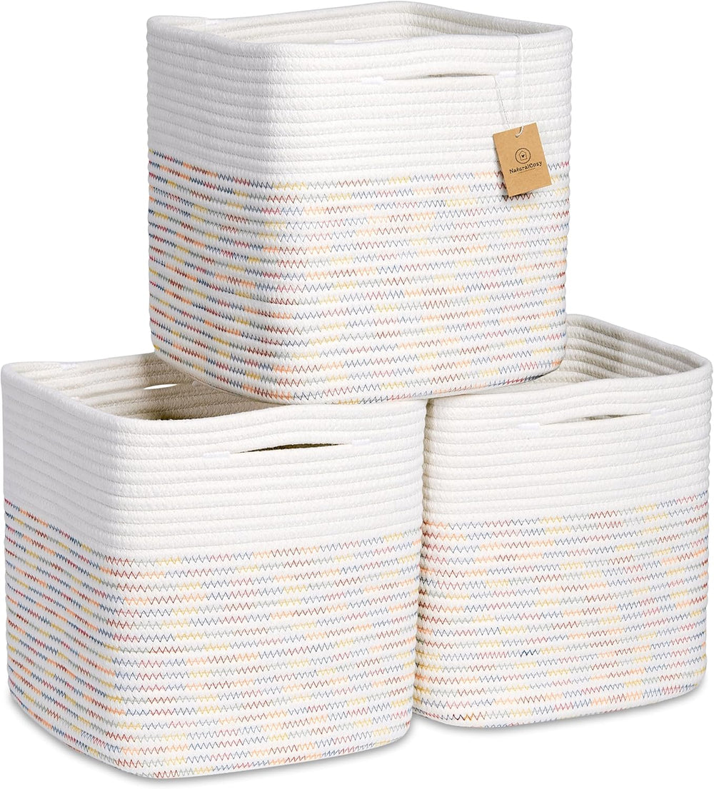 NaturalCozy Storage Cubes 11 Inch Cotton Rope Woven Baskets
