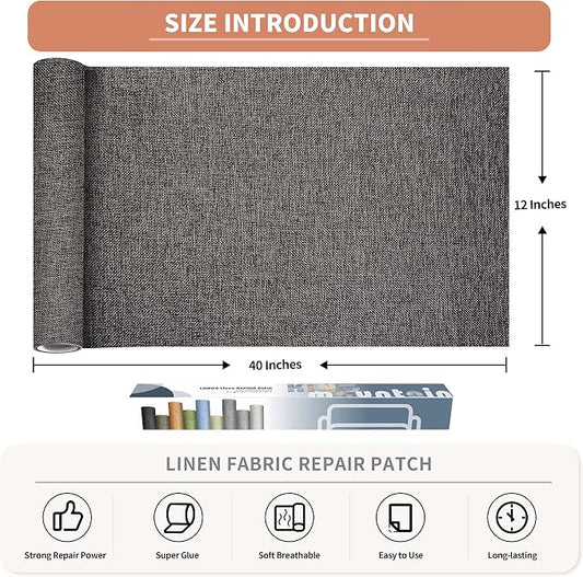 KING MOUNTAIN Coarse Linen Repair Patches, Self-Adhesive, 12x40 Inch, Dark Grey - Image 2
