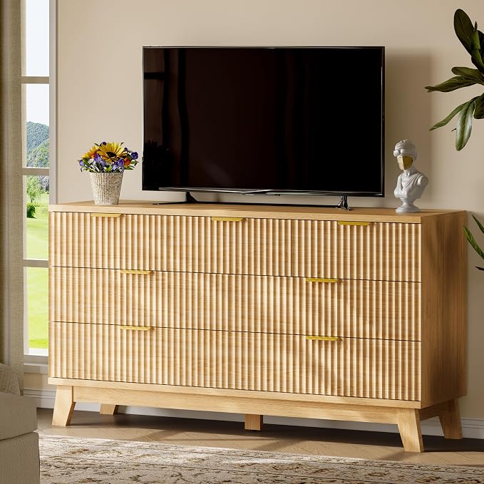 Fluted Dresser with 7 Drawers, Wooden Dresser TV Stand, Wood Closet Clothes - Image 7