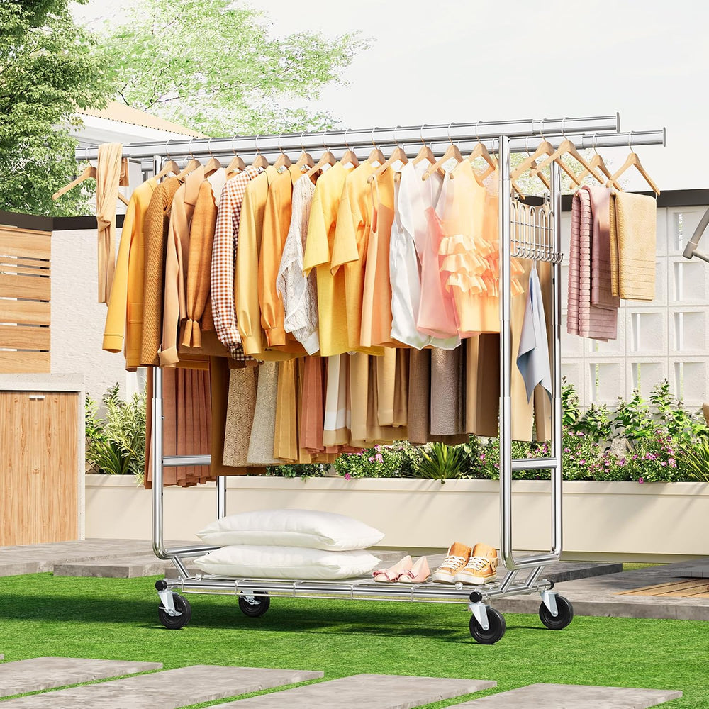 Gewudraw Clothes Rack Heavy Duty Load 900 Lbs With Wheels,Commercial,Chrome