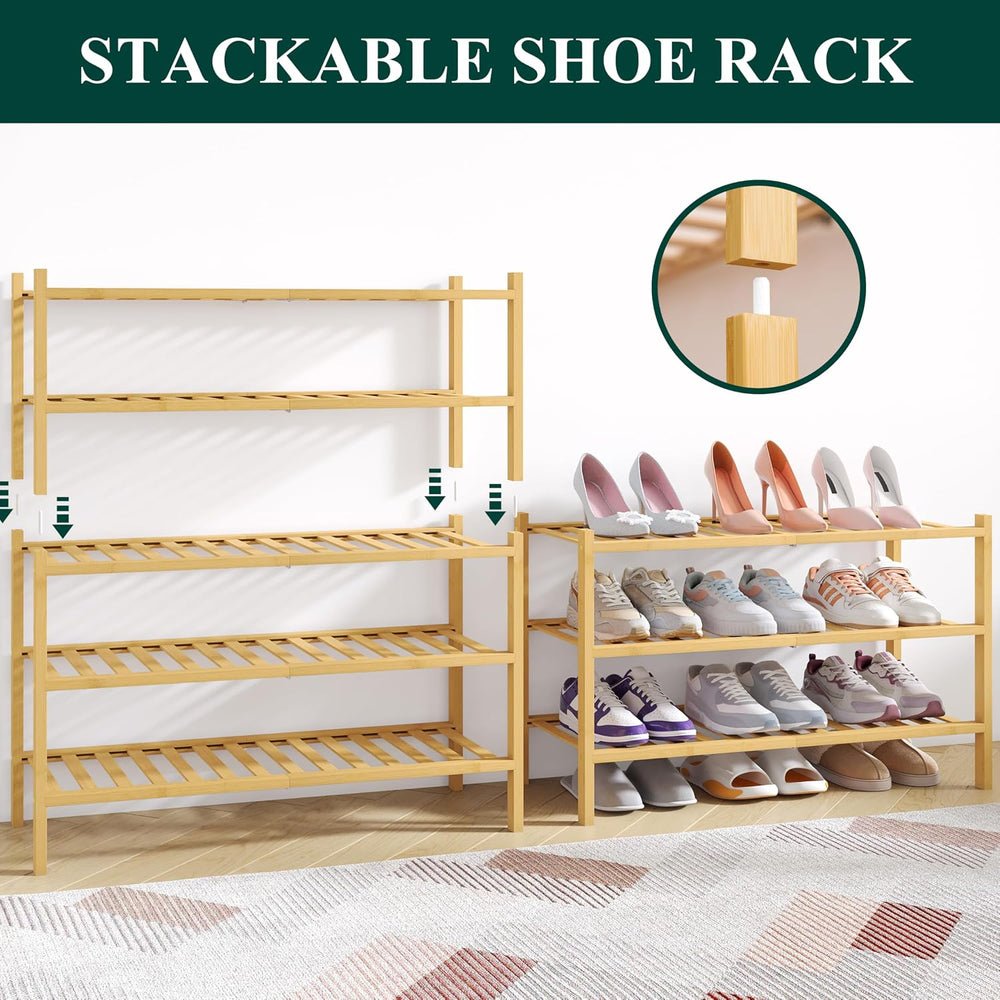 Smiry Bamboo Shoe Rack for Closet, 6 Tier - 26.77" Wide, Natural