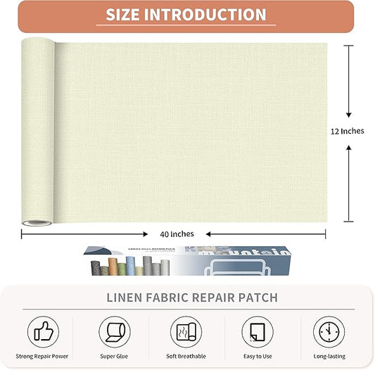 Fine Linen Repair Patches, Self-Adhesive Linen Fabric Patches, 12X40 inch Extra - Image 2