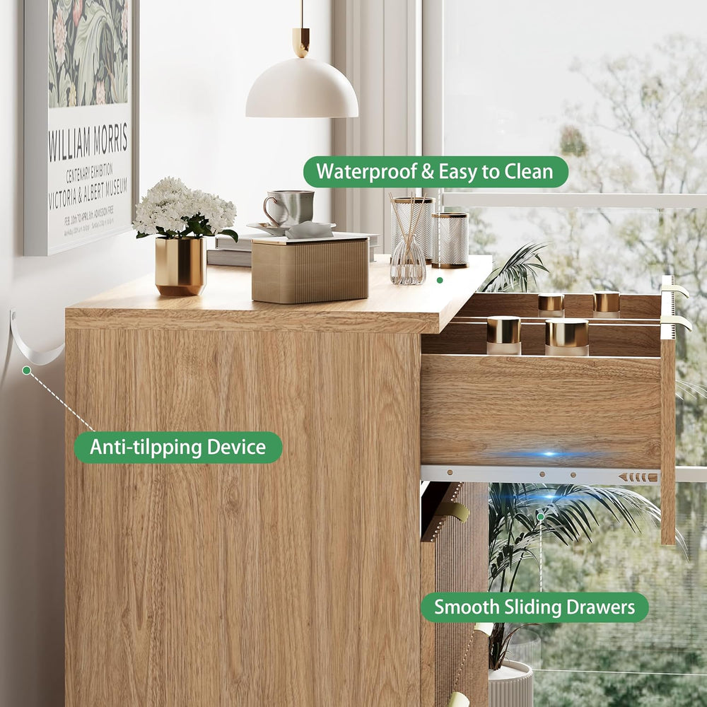 Fluted Dresser for Bedroom with 6 Drawers, 46" Tall Modern Chest of Draw...
