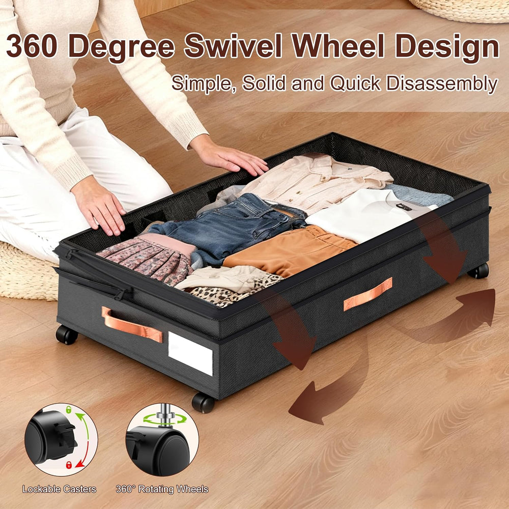 XXL Under Bed Storage with Wheels, 2 Pack 70L Extra Large Rolling Organizer, ...