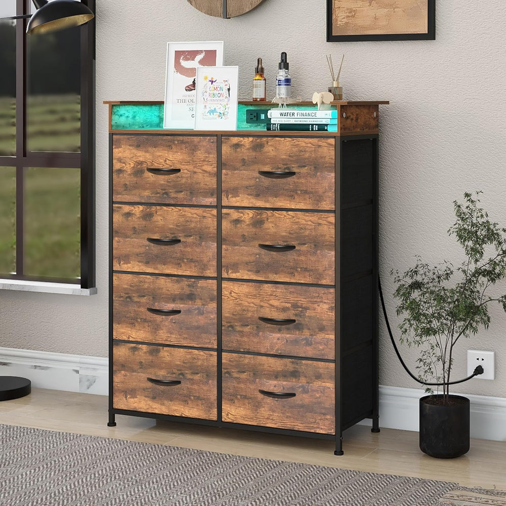 Tall Dresser for Bedroom with Charge Station 8 Drawers Dresser with LED Light...
