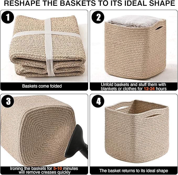 11 Inch Cube Storage Bins, Storage Cube Organizer Bins, Woven Cotton Rope - Image 7