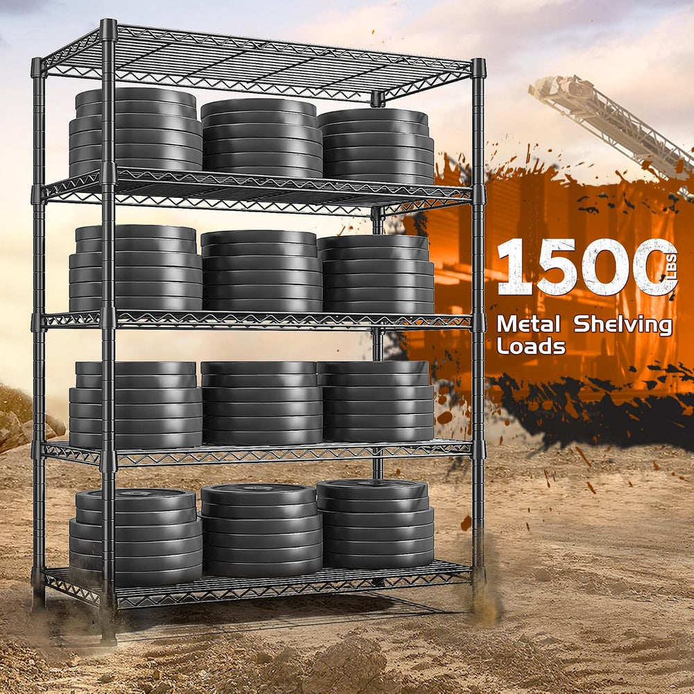 REIBII Metal Shelving, 1500LBS Heavy Duty&71" H Space Saving, for Ki...