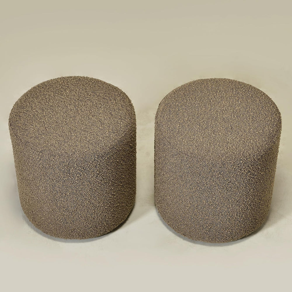 KINWELL Modern Round Boucle Ottoman Set of 2 (18" Dx 18" W x 18&quo...