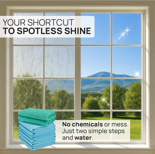 Claro 2 Step Glass Cleaning Cloth 8-Pack – Green Wet & Blue Dry Microfiber - Image 2