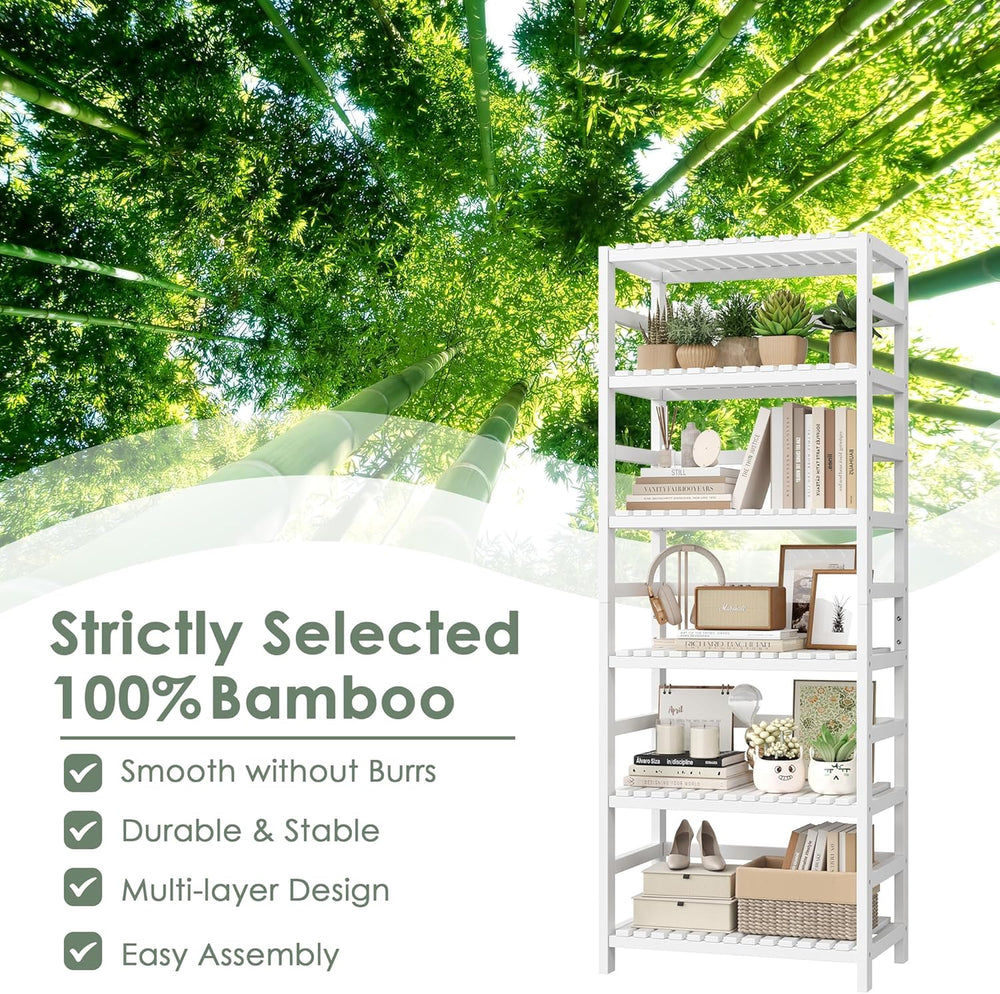 FOTOSOK 6-Tier Bamboo Shelf with Adjustable Shelves, Bamboo Kitchen Cabinet
