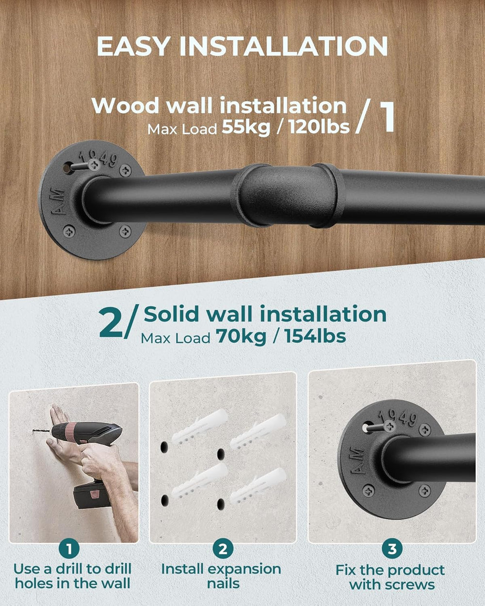 OROPY 65.7" Heavy Duty Industrial Pipe Clothes Rack for Hanging Clothes 2PK