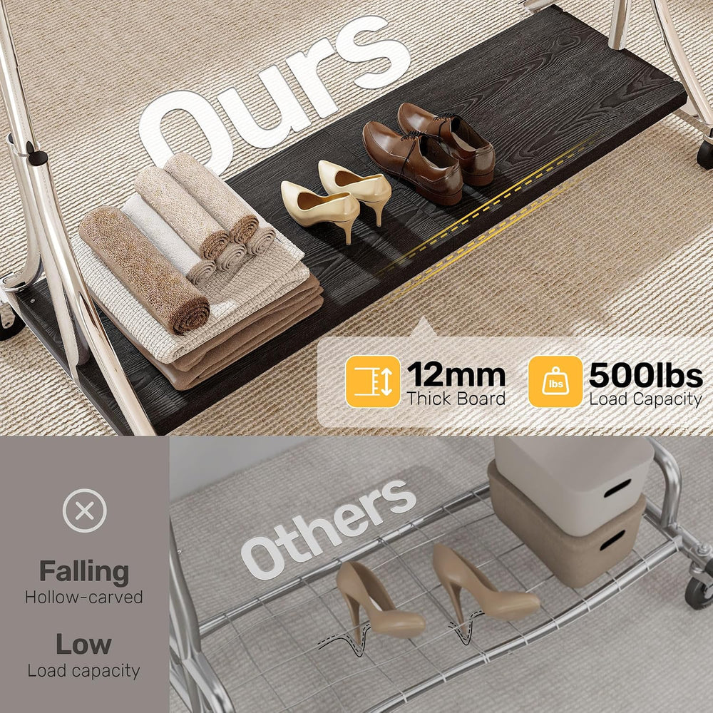 HOKEEPER Clothes Rack with Wood Shelves Load 500LBS Height Adjustable