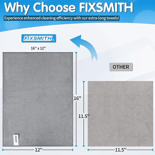 FIXSMITH Grey Microfiber Cleaning Cloth -Pack of 12, Highly Absorbent Cleaning - Image 2