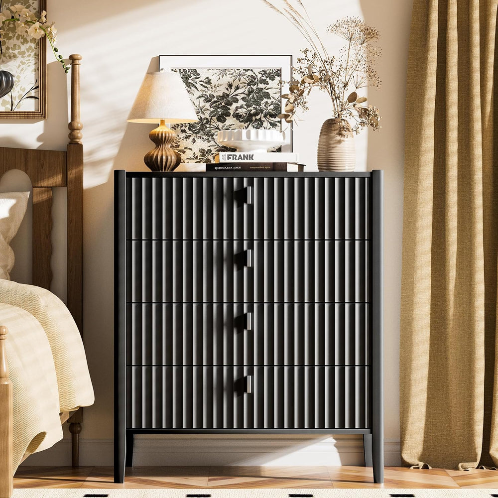 Furniway Black 4 Drawer Dresser, 31.5" Wide Modern Chest of Drawers with...