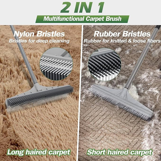 Walensee Carpet Rake for Pet Hair Removal, 2-in-1 Rubber Broom and Nylon Carpet - Image 2