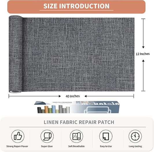 KING MOUNTAIN Fine Linen Fabric Patches, Self-Adhesive, 12x40 inch, - Image 2